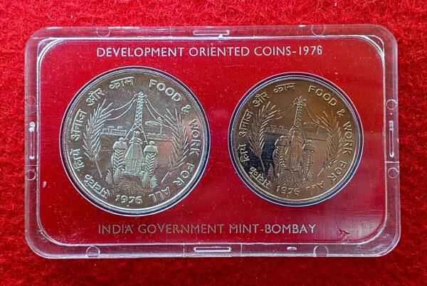 1976 - Food and Work for All (Bombay) UNC 2 Coins Set (Rs.50,Rs.10) - Image 2