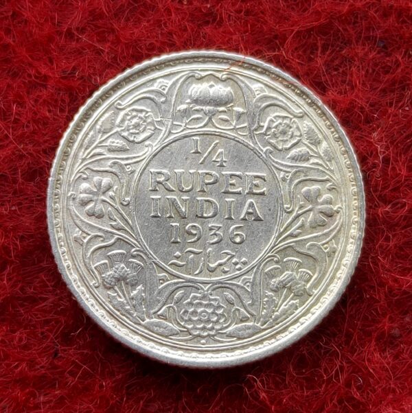 British India 1/4 Rupee George V 1936 Silver Coin