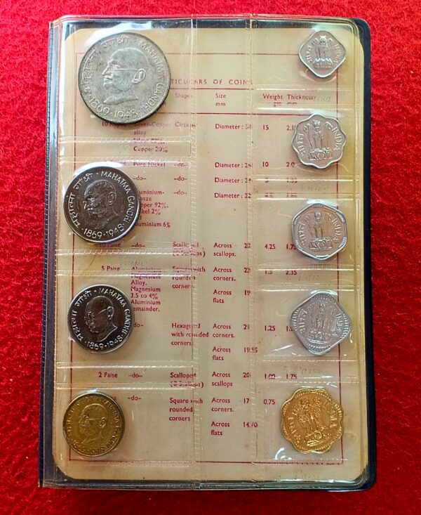 1969 – Republic Of India Mahatma Gandhi  Centenary Proof 9 Coins Set (Diary) - Image 3