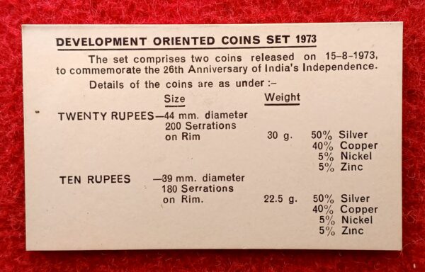 1973 - Grow More Food (Bombay) UNC 2 Coins Set (Rs.20,Rs.10) - Image 4