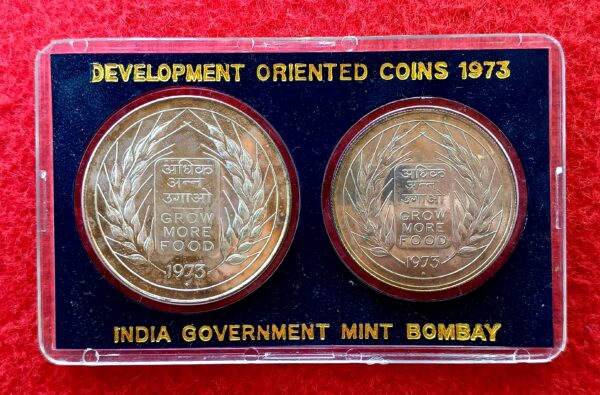 1973 - Grow More Food (Bombay) UNC 2 Coins Set (Rs.20,Rs.10) - Image 2