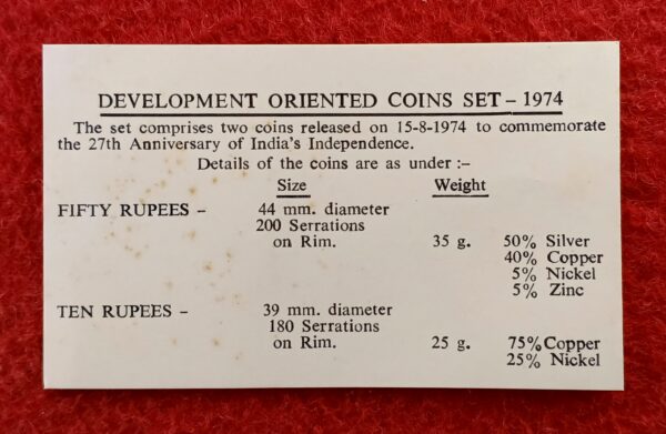 1974 - Planned Families Food for All (Bombay) UNC Set (10 Rs , 50 Rs) - Image 4