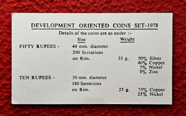 1978 - Food And Shelter For All UNC 2 Coins Set (Rs.50,Rs.10) Bombay Mint - Without Cover - Image 2