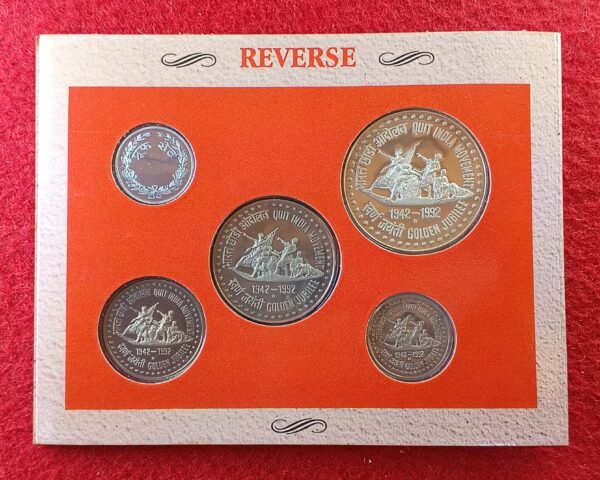 1993 - Quit India Movement (1942-1992) Proof 4 Coins Set (Rs.100, Rs.50,Rs.10, Re.1) - Image 3