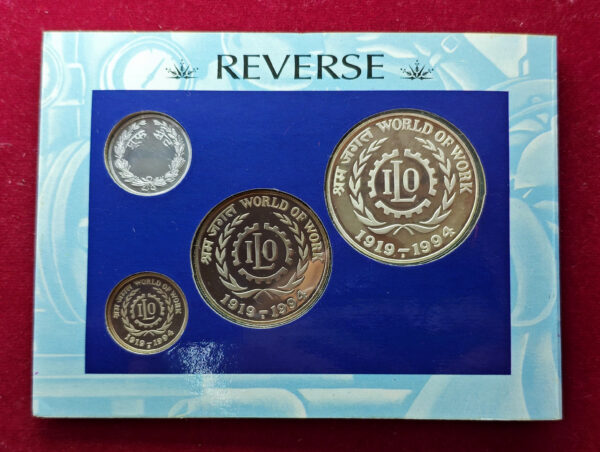 1994 – 75th Anniversary of International Labour Organisation (ILO) Proof 3 Coins Set (Rs.100, Rs.50,Rs.5) - Image 3