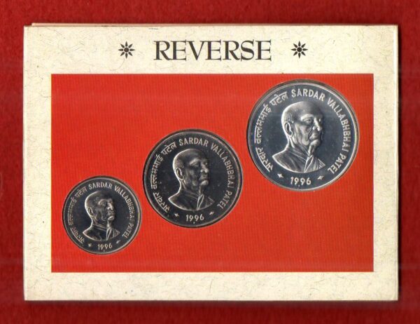 1996 Sardar Vallabhbhai Patel (Mumbai) UNC 3 Coins Set (Rs.100, Rs.50,Rs.10) - Image 3