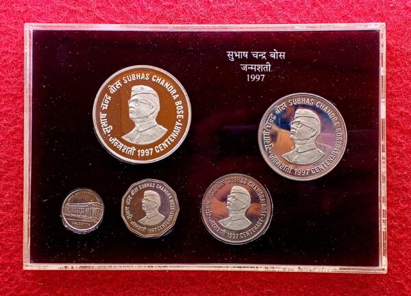 1997 - Netaji Subhas Chandra Bose (1897-1997) Proof 4 Coins Set (Rs.100, Rs.50,Rs.10, Rs.2) - Image 2