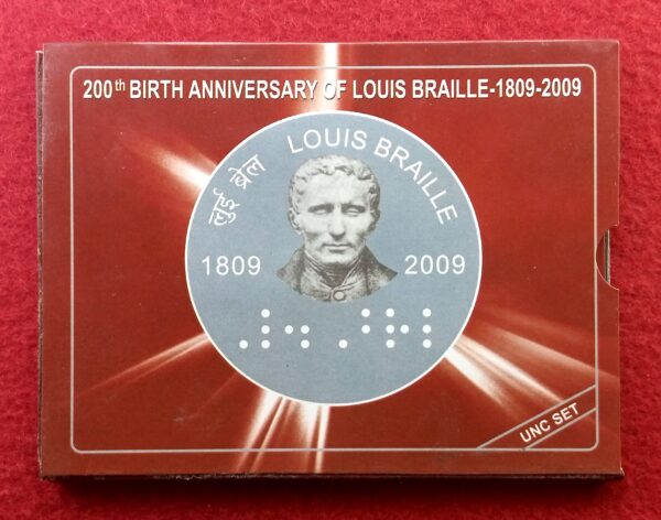 2009 - 200th Birth Anniversary of Louis Braille UNC 2 Coins Set (Rs.100, Rs.2)