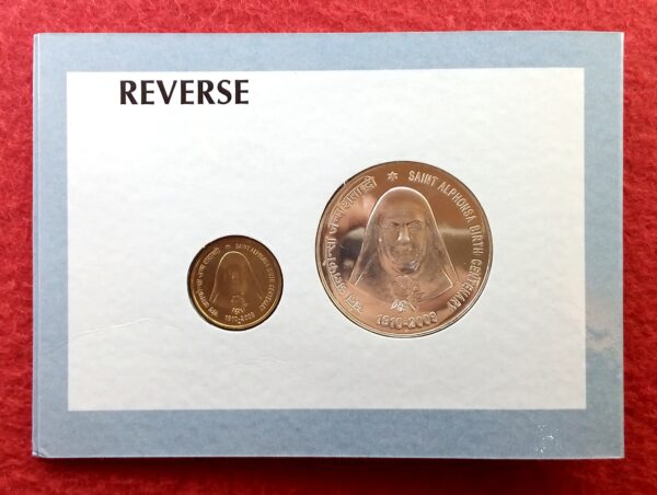 2009 - Saint Alphonsa Birth Centenary UNC 2 Coins Set (Rs.100, Rs.5) Mumbai Mint - Image 3