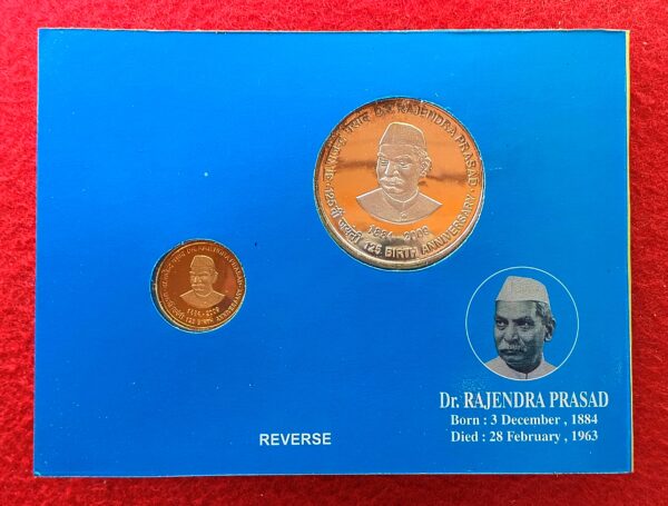 2010 - 125th Birth Anniversary of Dr.Rajendra Prasad Proof 2 Coins Set (Rs.100, Rs.5) Kolkata Mint - Image 3