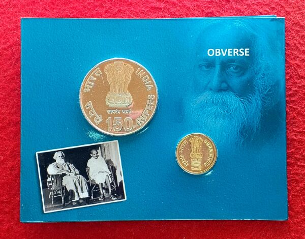 2011 - 150th Birth Anniversary of Rabindranath Tagore Hyderabad UNC 2 Coins Set (Rs.150, Rs.5) - Image 2