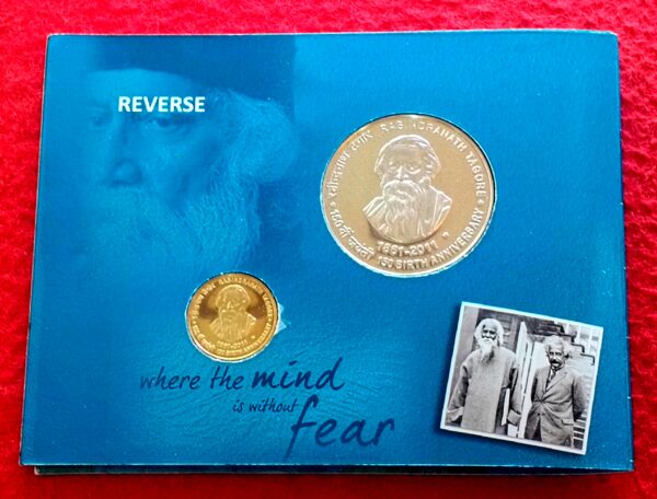 2011 - 150th Birth Anniversary of Rabindranath Tagore Hyderabad UNC 2 Coins Set (Rs.150, Rs.5) - Image 3