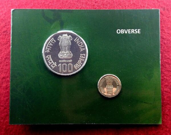 2011 - C.Subramaniam Birth Centenary UNC 2 Coins Set (Rs.100, Rs.5) Hyderabad Mint - Image 2