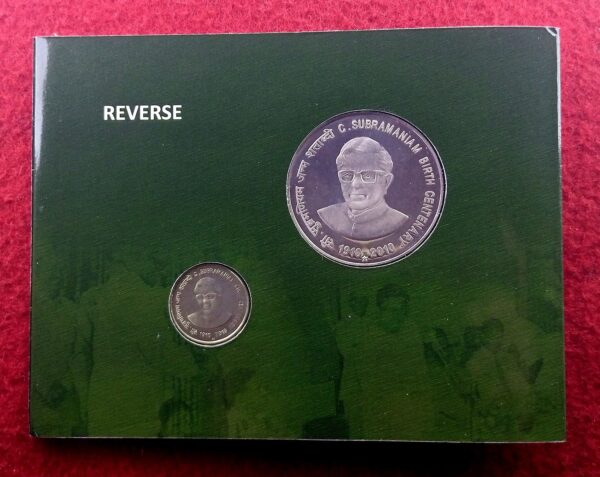 2011 - C.Subramaniam Birth Centenary UNC 2 Coins Set (Rs.100, Rs.5) Hyderabad Mint - Image 3