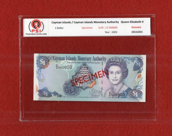 Cayman Islands 1 Dollar Queen Elizabeth II 500th Anniversary of Discovery Specimen 2001 Banknote
