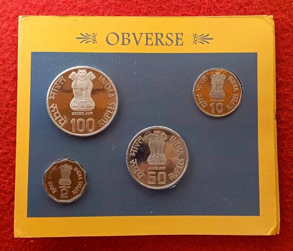 2001 - Dr.Syama Prasad Mookerjee Proof 4 Coins Set 2nd Issue (Rs.100, Rs.50,Rs.10, Rs.2) Kolkata Mint - Image 2