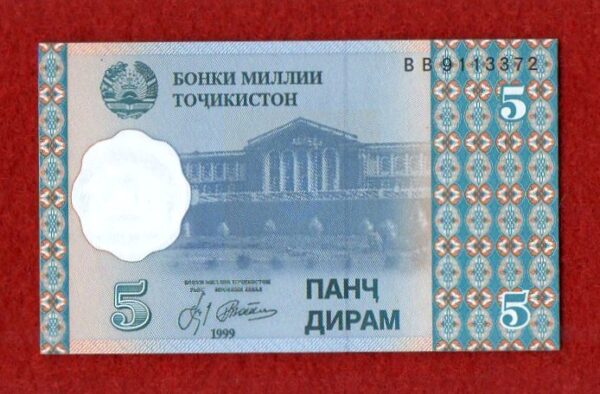 Tajikistan 5 Dirams Arbob Culture Palace (Khujand) 1999 Banknote