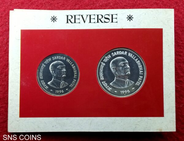1996 - Sardar Vallabhbhai Patel Commemorative UNC 2 Coin Set (Rs.100, Rs.50) Mumbai Mint - Image 3