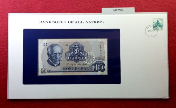Norway 10 Kroner 1982 Banknote With Cancellation Stamp (13 October 1982)