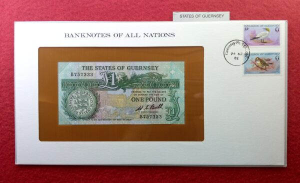 Guernsey 1 Pound Banknote with Cancellation Stamp (24 March 1982)