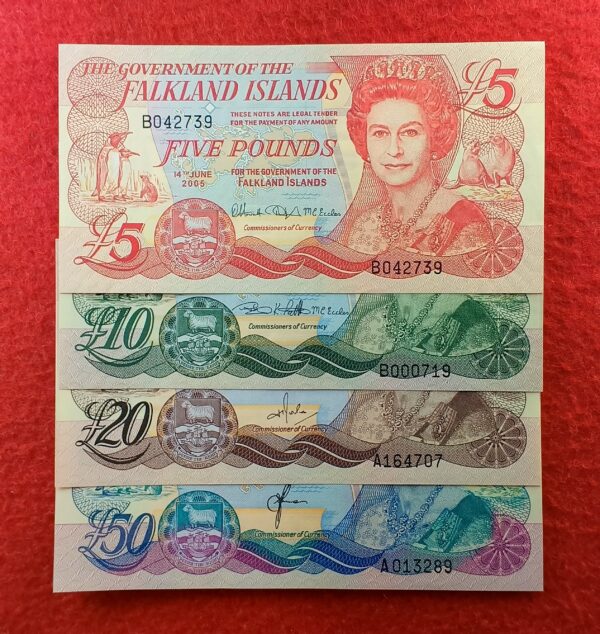 Falkland Islands Queen Elizabeth II 4 Notes Set (5,10,20 & 50 Pounds)