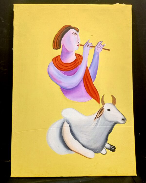 Oil Painting Canvas – Lord Krishna with Cow (Kiya Art World) - Image 2