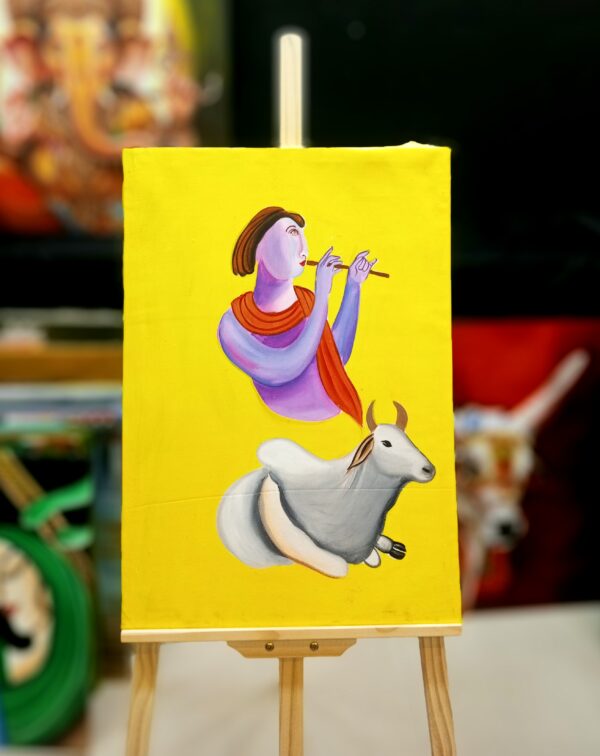 Oil Painting Canvas – Lord Krishna with Cow (Kiya Art World)