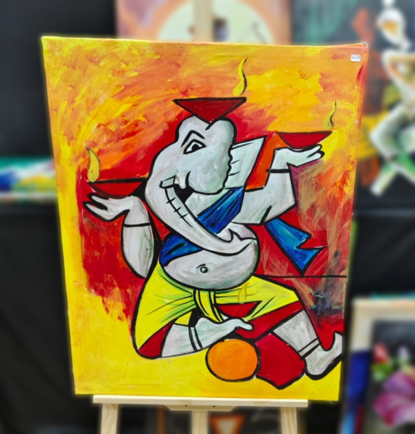 Oil Painting Canvas – Bal Ganesh With Diya's (Kiya Art World)