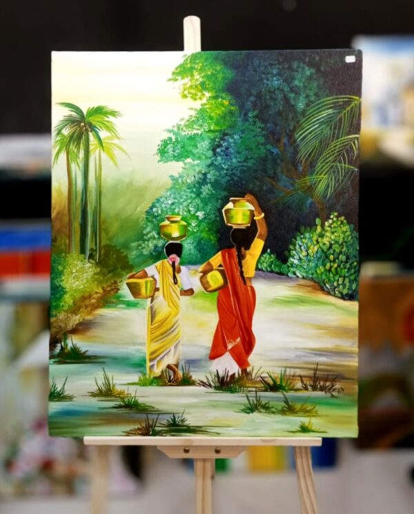 Oil Painting Canvas – Daily Rural Life Lady With Water Pot (Kiya Art World)