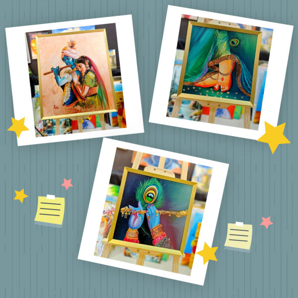 Oil Painting Canvas –  Radha Krishna Set of 3 Paintings (Kiya Art World)