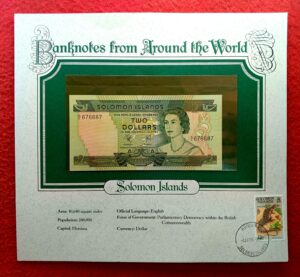 Solomon Islands 2 Dollars Banknote with Cancellation Stamp (2 Jan 1985)
