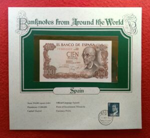 Spain 100 Pesetas 1970 Banknote With Cancellation Stamp (12 Oct 1984)