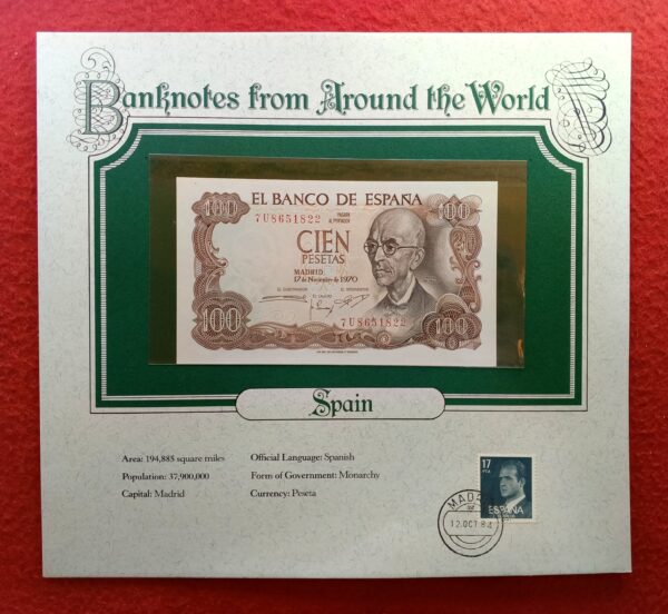Spain 100 Pesetas 1970 Banknote With Cancellation Stamp (12 Oct 1984)