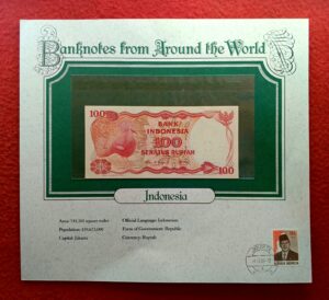Indonesia 100 Rupiah 1984 Banknote With Cancellation Stamp (27 Dec 1986)
