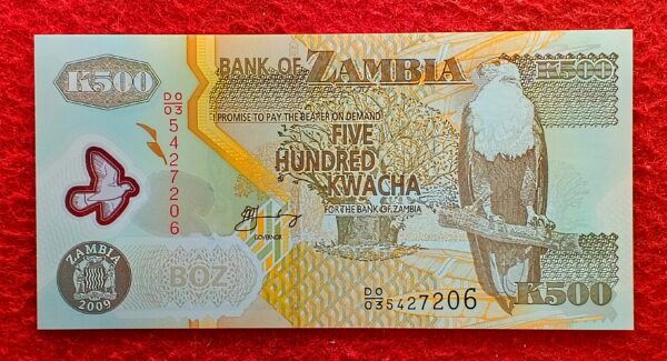  Zambia 500 Kwacha Egale 2009 Polymer Banknote