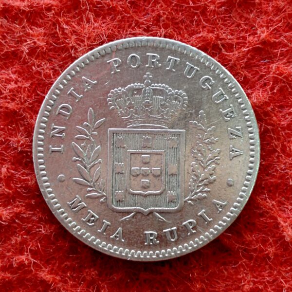 India Portuguese 1/2 Rupia - Luiz I 1881 Silver Coin