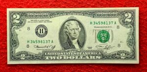 United States (USA) 2 Dollars Federal Reserve Note Thomas Jefferson 1976 Banknote (Green Seal)