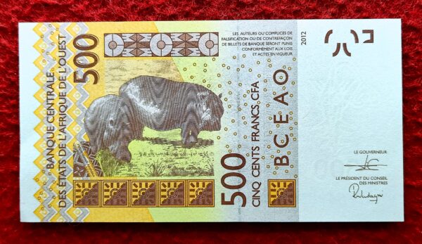 Western African States 500 Francs Pair of Hippopotami 2012 Banknote - Image 2