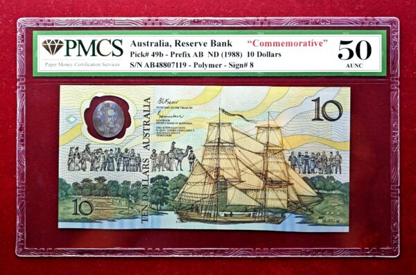 Australia 10 Dollars Bicentenary of European Settlement 1988 Commemorative Polymer Banknote (PMCS) Graded 50 AUNC