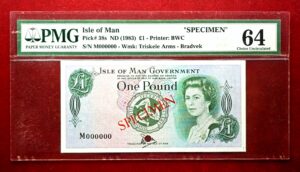 Isle of Man 1 Pound - Queen Elizabeth II 1983 "Specimen" Polymer Banknote (PMG) Graded 64 Choice Uncirulated