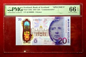 Scotland 20 Pounds Bank of Scotland - Queensferry Crossing 2019 "Specimen" Commemorative Polymer Banknote (PMG) Graded 66 Gem Uncirculated EPQ