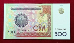 Uzbekistan 500 Som Equestrian Statue of Amir Timur 1999 Banknote