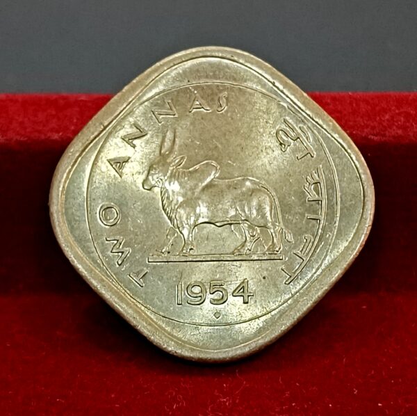 2 Annas Ashoka Lion Capitol within circle 1954 UNC Coin (Mumbai Mint)