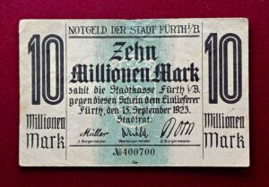 City of Furth 10 000 000 Mark 1923 Banknote