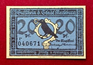 City of Merseburg 20 Pfennig 1921 Notgeld Banknote 