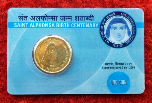 Saint Alphonsa Birth Centenary 2009 Commemorative UNC Single Coin Card (5 Rs)