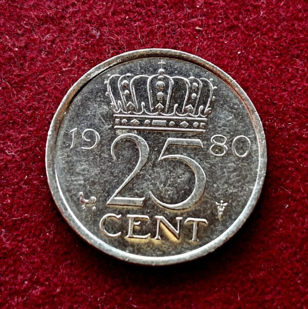 Netherlands 25 Cents Juliana 1980 Coin