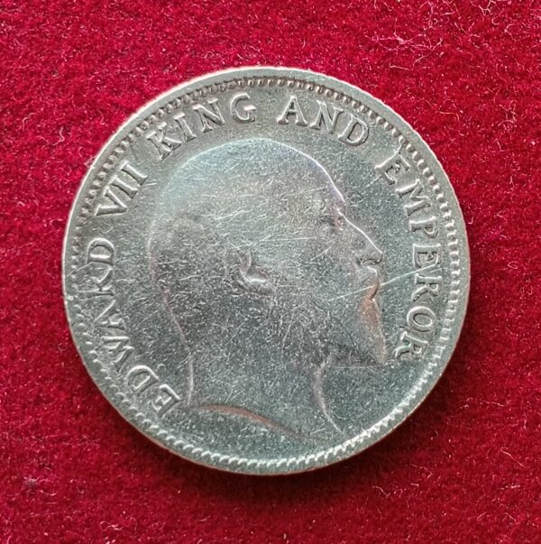 British India 1/4 Rupee – Edward VII 1908 Silver Coin - Image 2