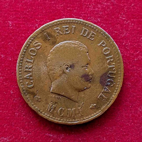 India Portuguese 1/2 Tanga Carlos I Lisboa Mint 1901 Coin  - Image 2