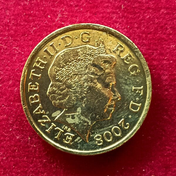 United Kingdom (UK) 1 Pound – Elizabeth II Royal Shield 2008 Coin - Image 2
